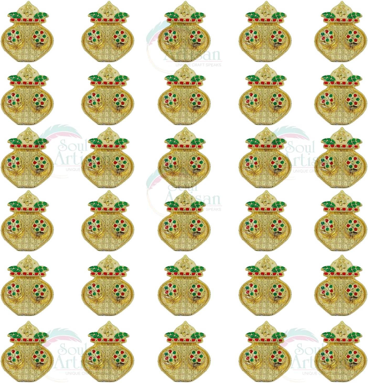 Kumbam Double Kumkuma Holder Chimil Box - Plastic Golden Metallic Color(Pack of 30) - Decorative Art Design Tilak Daani, Sindoor for Women Return Gift, Diwali, Weddings, Pooja