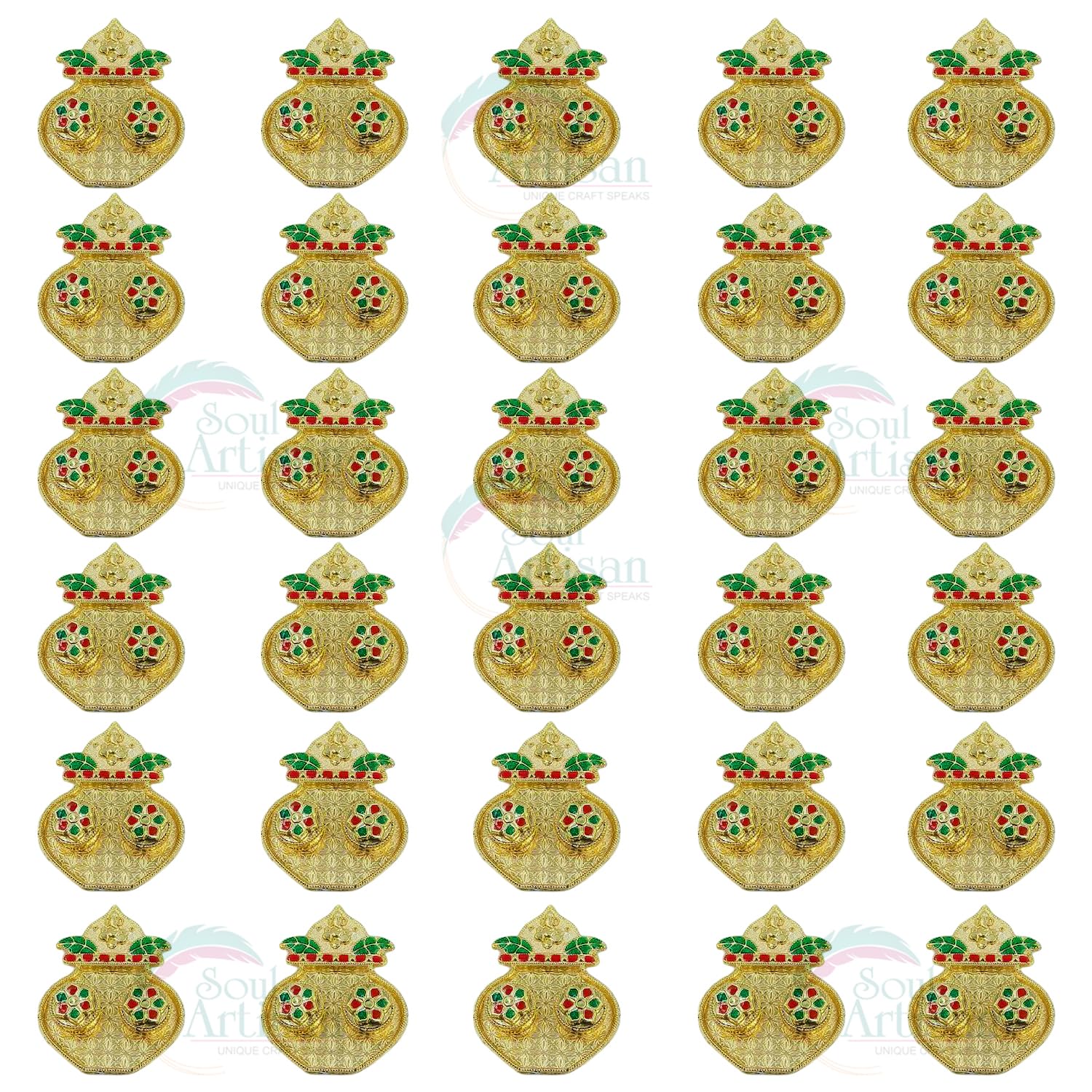 Soul Artisan Kumbam Double Kumkuma Holder Chimil Box - Plastic Golden Metallic Color(Pack of 30) - Decorative Art Design Tilak Daani, Sindoor for Women Return Gift, Diwali, Weddings, Pooja
