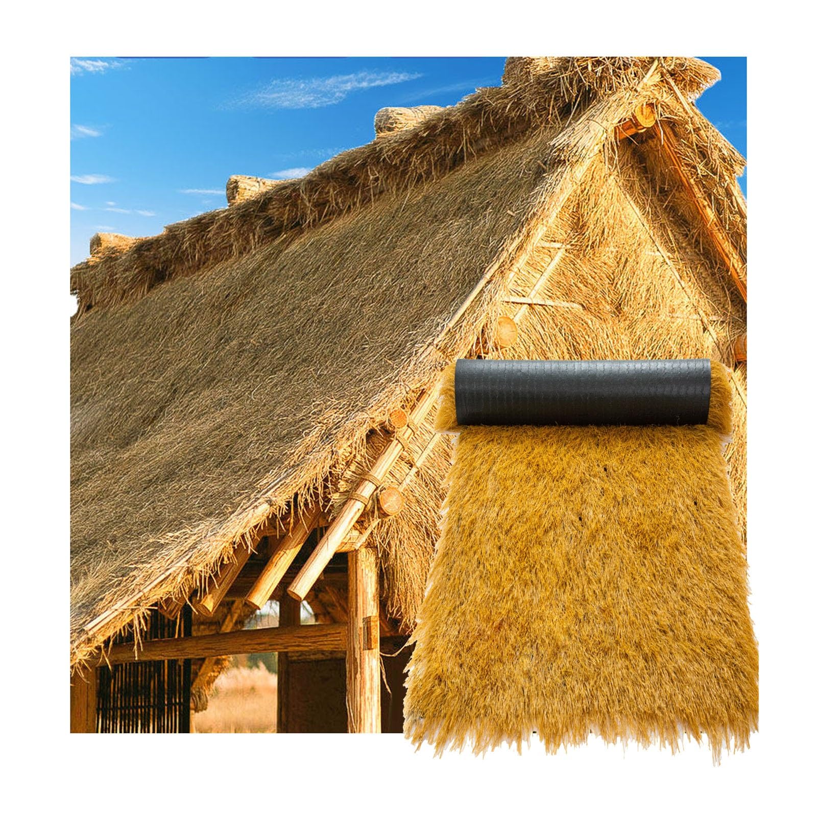 Chaume synthétique extérieur anti-UV résistant humidité rouleau paille 2x3m