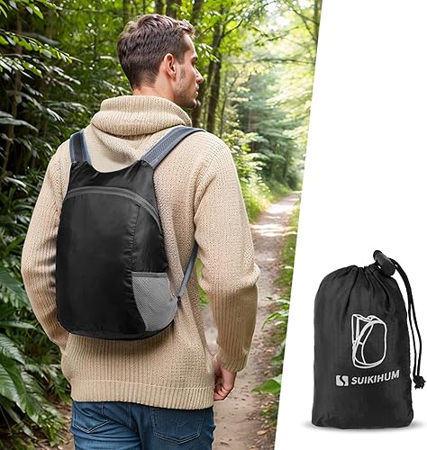 Miniatura 7 de 20L Ultra Hiking-Daypack Mochila plegable ligera de viaje plegable para acampar Ciclismo al aire libre, negro