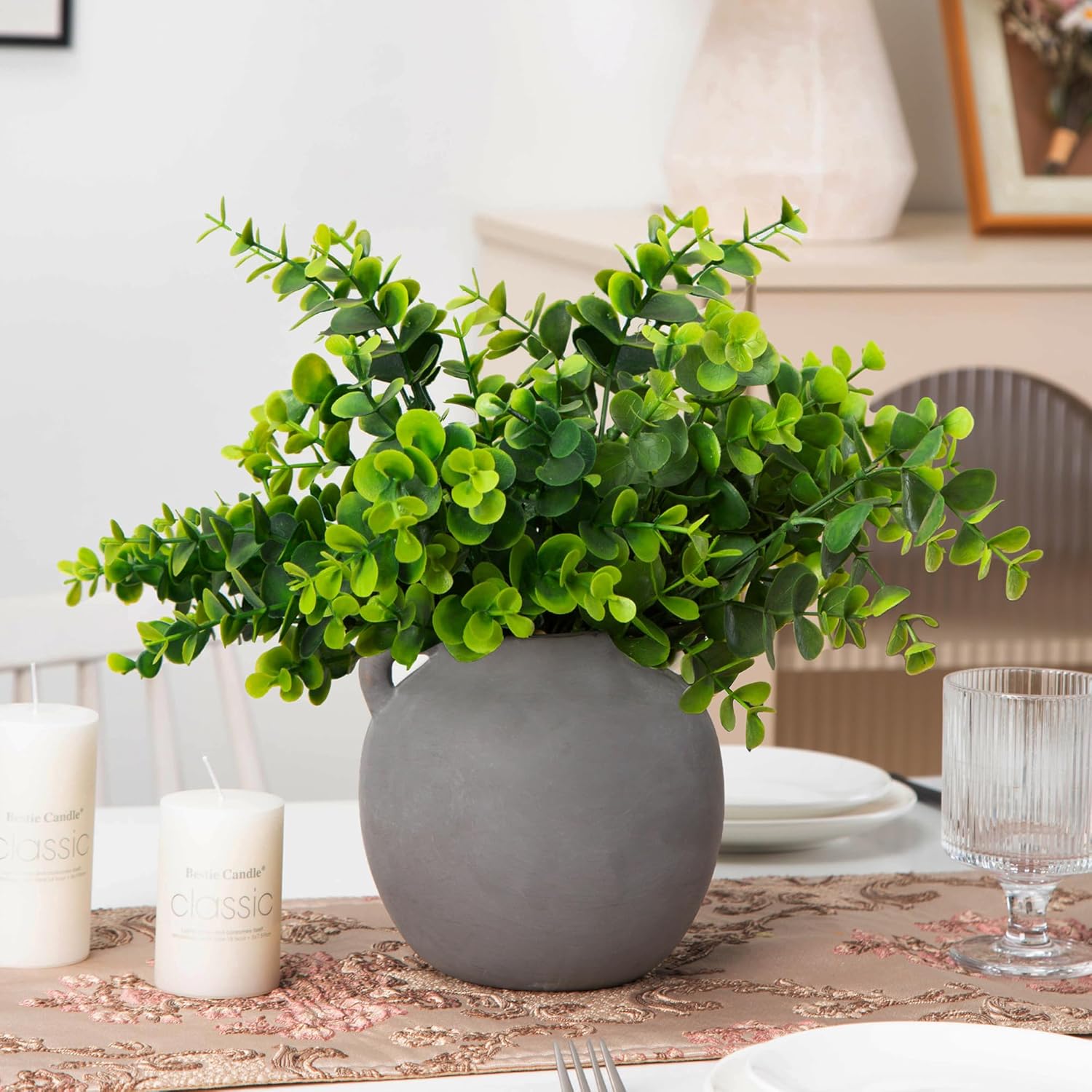 Black Vase Home Decor - 6in Ceramic Vase for Flowers - Small Round Vases for Decor - Farmhouse Vases for Pampas Grass, Decorative Vase for Bouquet, Lyeec Clay Pottery Rustic Terracotta Vase - Image 7