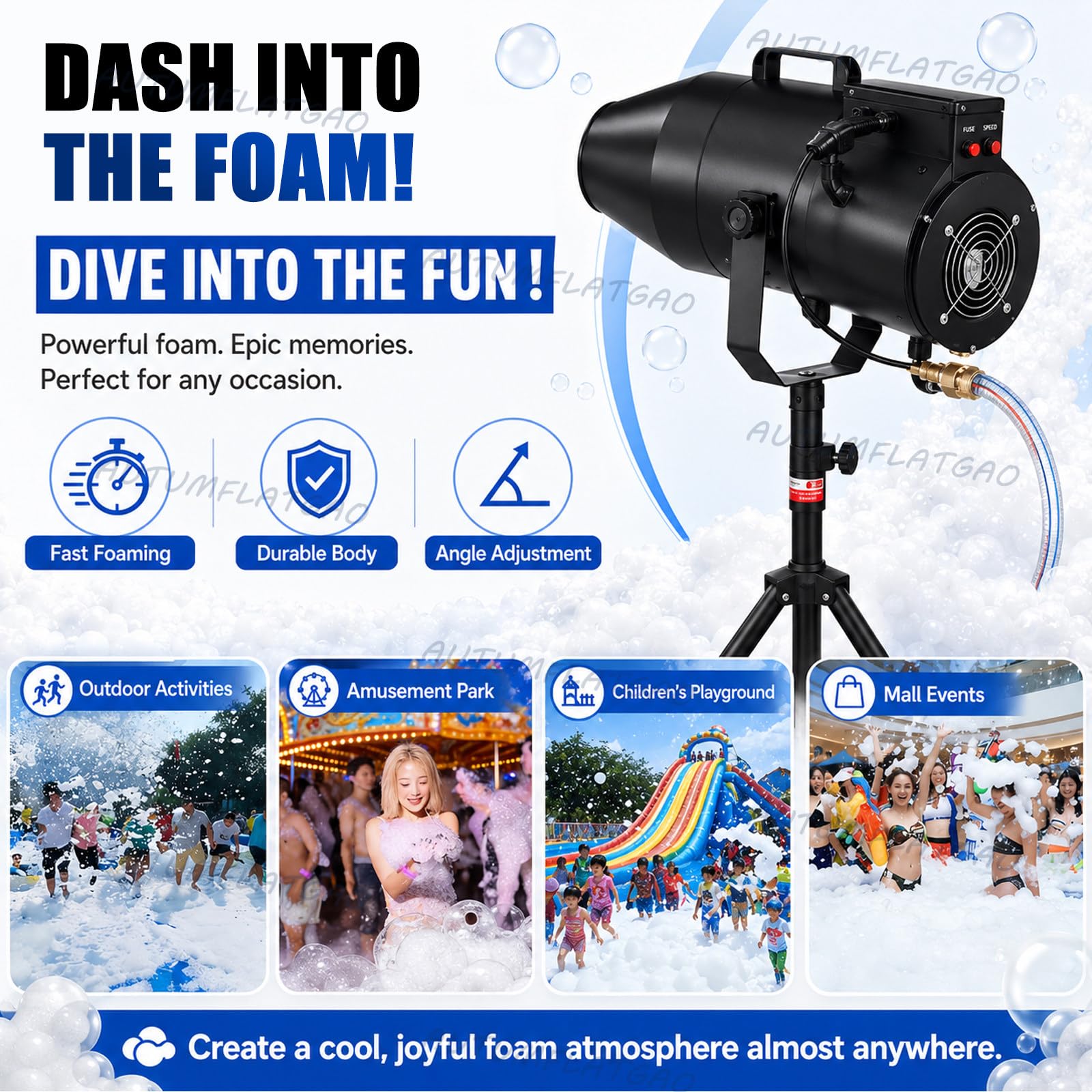 Macchina Schiuma Party 1000w, 20m³/Min Cannone per Schiuma con Angolo di Spruzzo Regolabile, Macchina per Schiuma per Piscina, Giardino, Compleanni E Feste D’Acqua, Facile da Installare