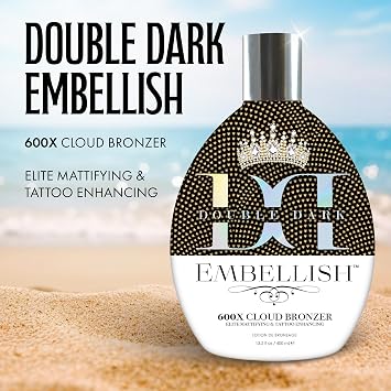 Brown Sugar Embellish Cloud Bronzer Tanning Lotion, 600X Double Dark Cloud Bronzer with Mattifying Complex, Copper Peptide & Hyaluronic Acid, 13.5 Fl Oz