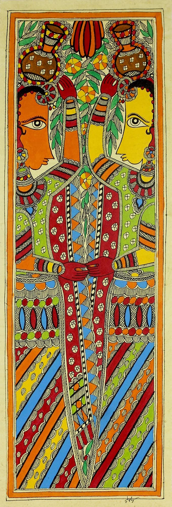 Peinture Madhubani Village II pour une deco de salon ethnique chic
