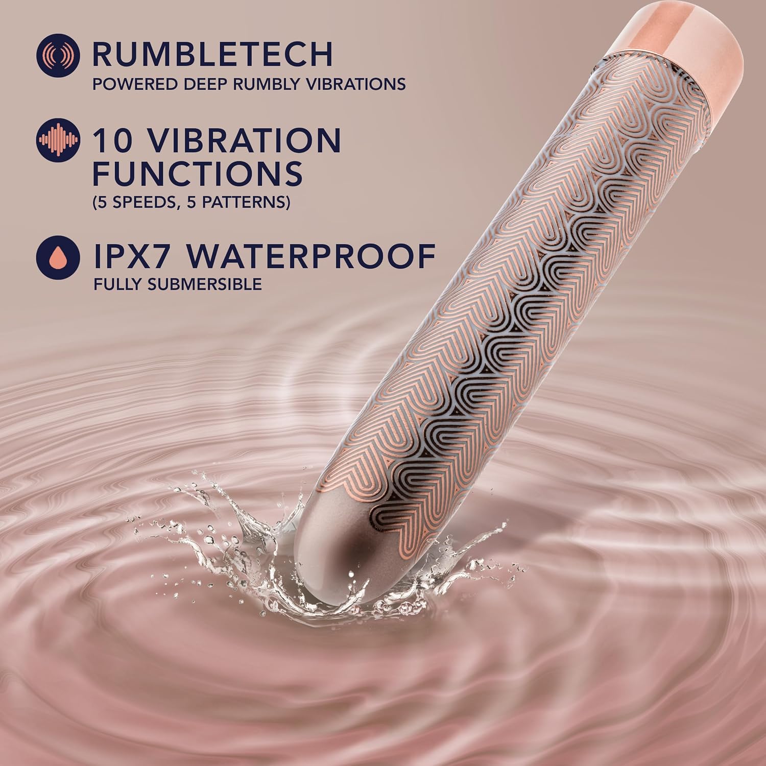 Blush The Collection 6.75" Bullet Vibrator – Slimline Wireless Massager with 10 Powerful RumbleTech Modes for Clitoral, G-Spot, Nipple Stimulation – Adult Sex Toy for Women & Couples (Rose Gold)