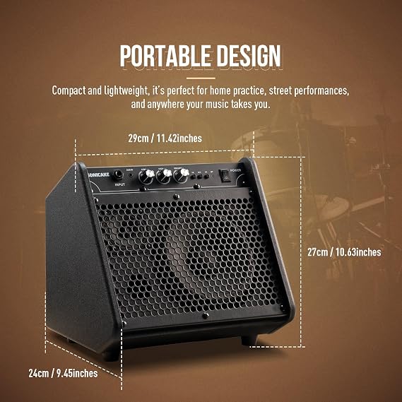 SONICAKE 20W Electric Drum Amp, Portable BT Drum/Keyboard Amplifier Speaker System with Dual Drivers for Home Practice, QDM-20