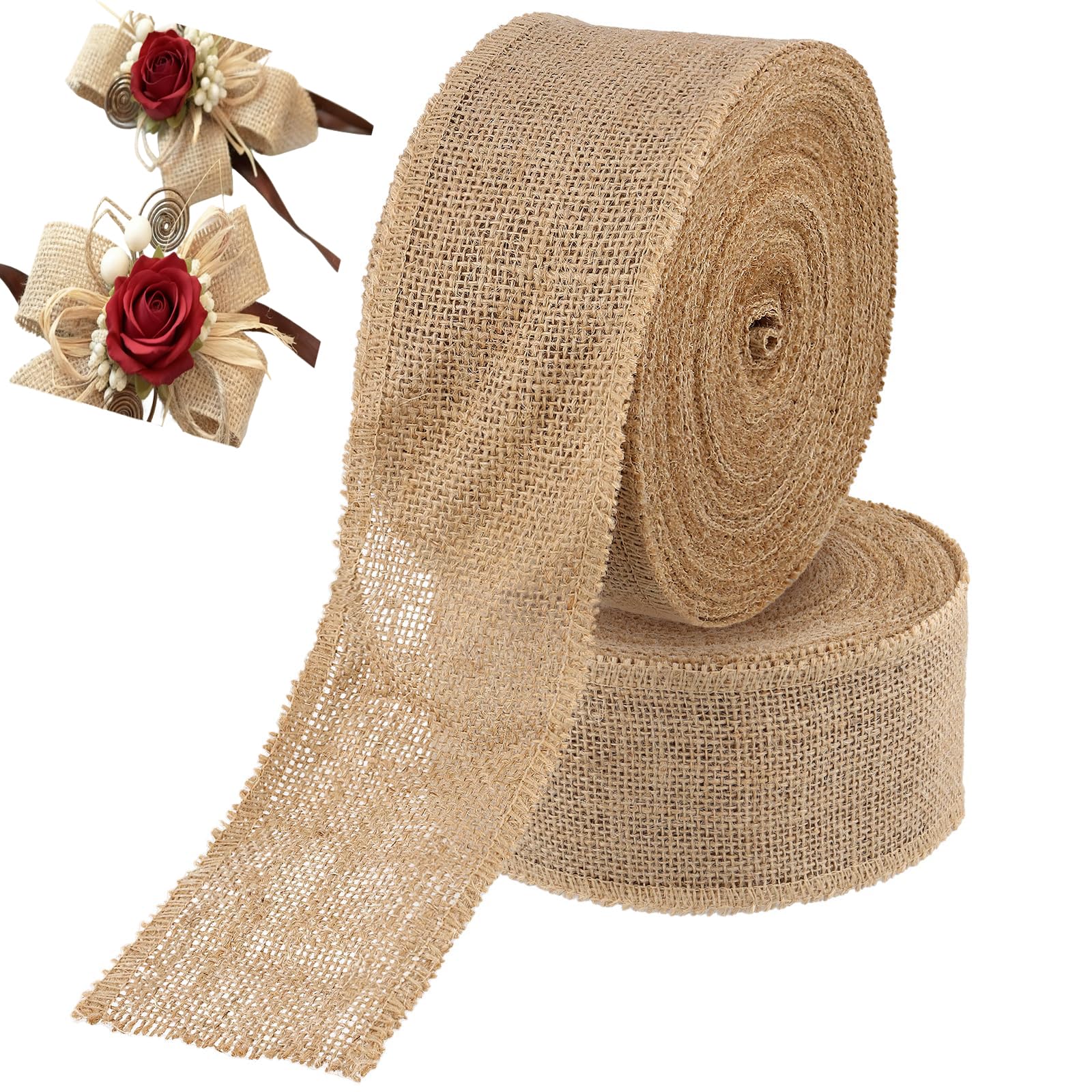 LEXININ 2 Roll 8cm x 20m Hessian Ribbon Roll, Jute Burlap Tape Strap for Gift Wrapping, Crafts, Bows, Florist, Wedding