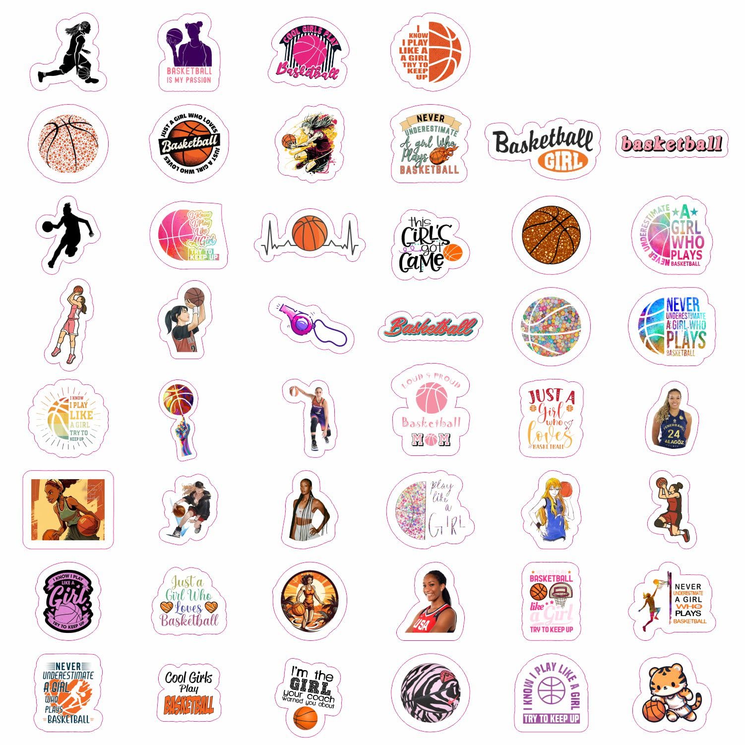 32 Autocollants De Basket-ball - Motifs Logo équipe Et Motivationnels - Vinyle Imperméable - Pour Décoration Personnalisée