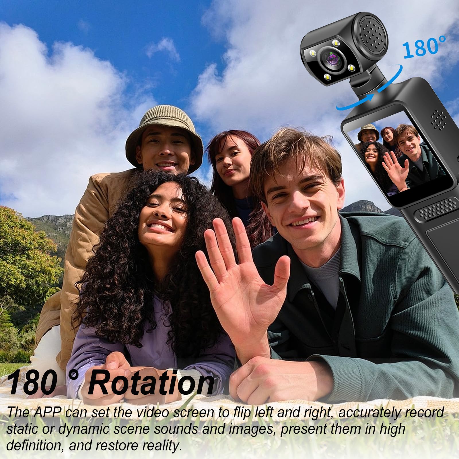 Cámara Corporal 4K 64GB con Lente Giratoria 180° para Deporte Bicicleta Viajes