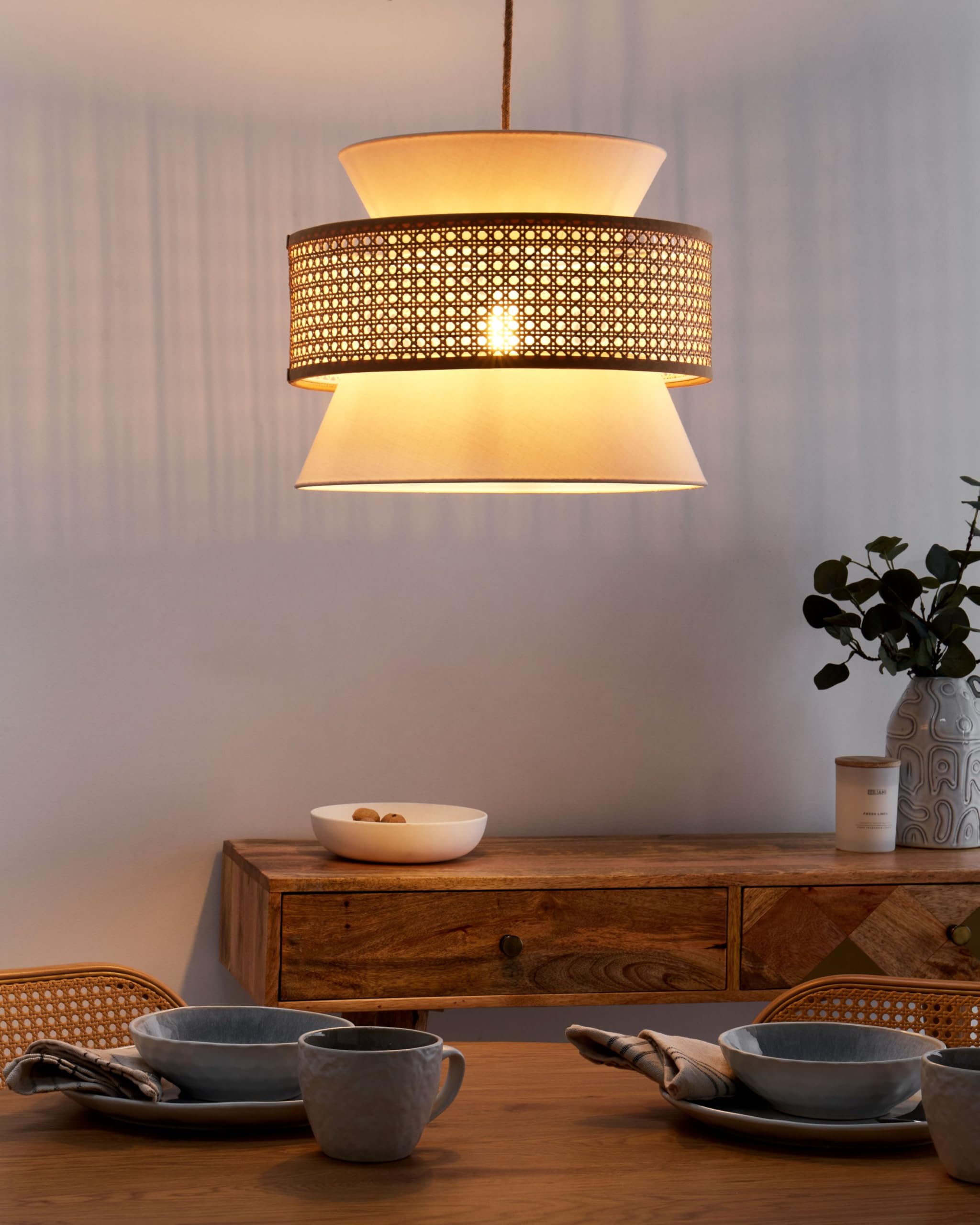 Lampada a sospensione Illuminazione con paralume in Rattan Naturale Beige