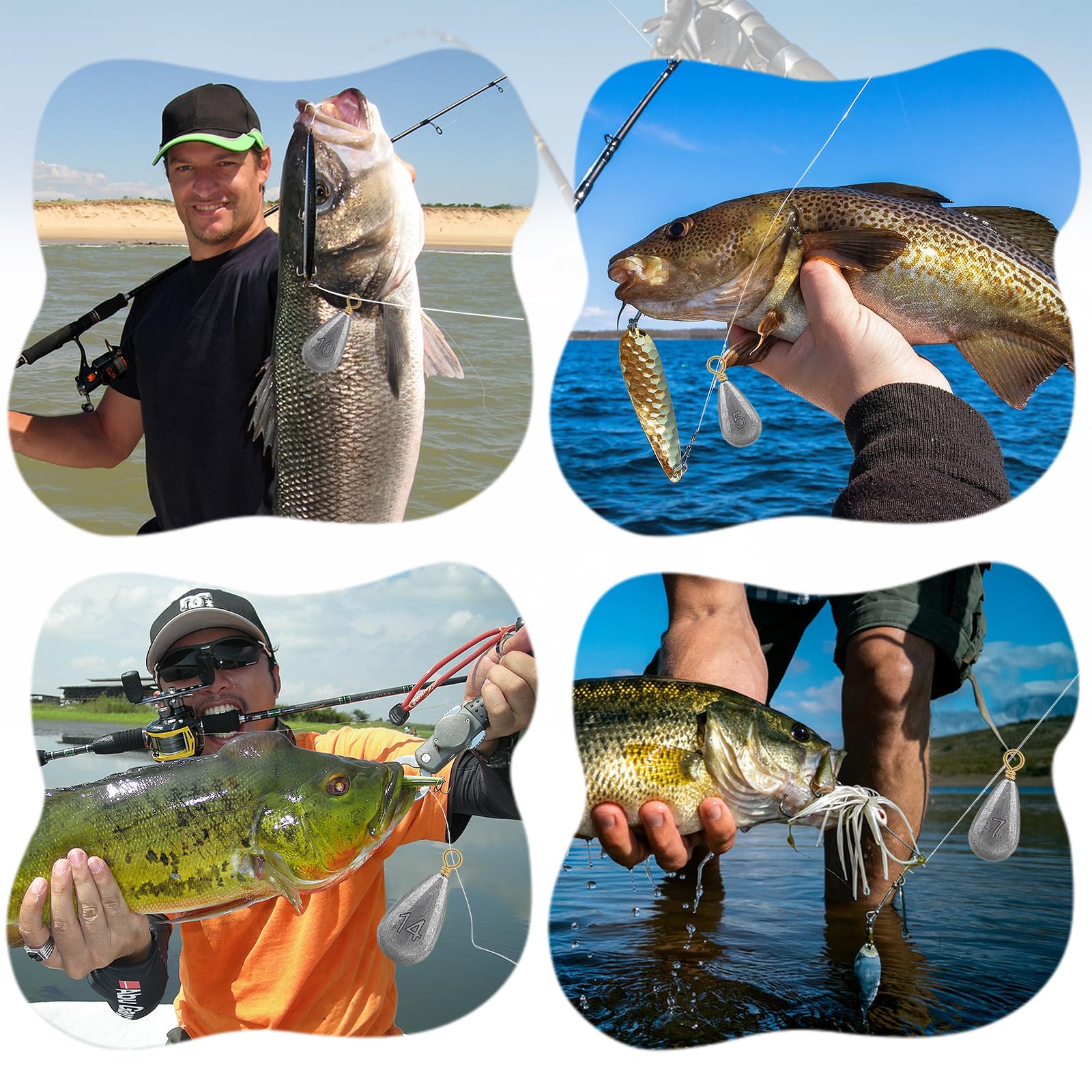 Kit de pesas de pesca, 5 tamaños, pesas de plomo para pesca de bagre, agua salada, agua dulce