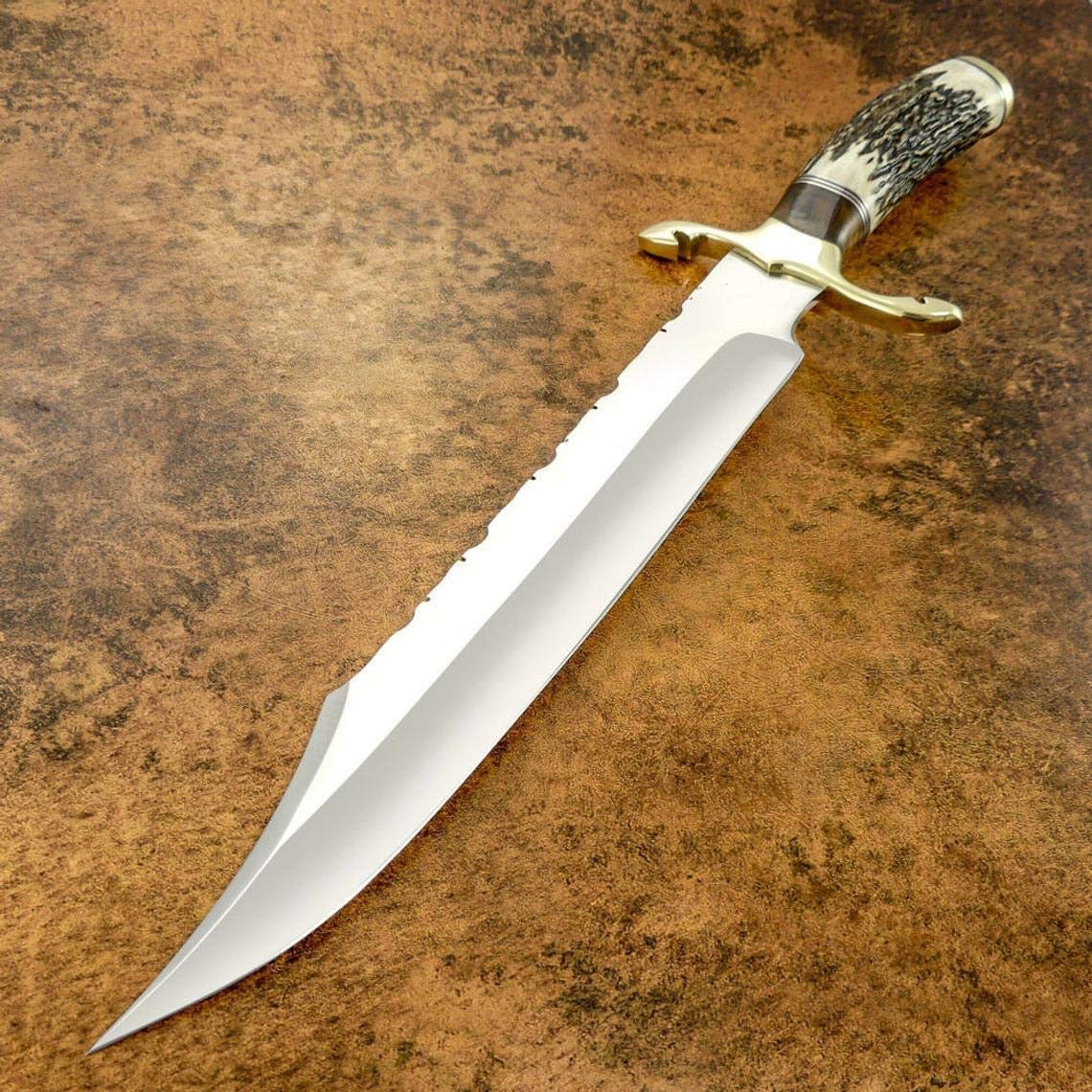 KE-01182-HK Custom and Handmade D2 Steel Hunting Knife with Stage Antler Handle with Leather Sheath