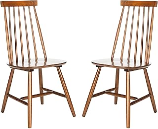 SAFAVIEH Home Collection Priam Farmhouse Walnut Brown Spindle Back Living Room Accent Dining Chair
