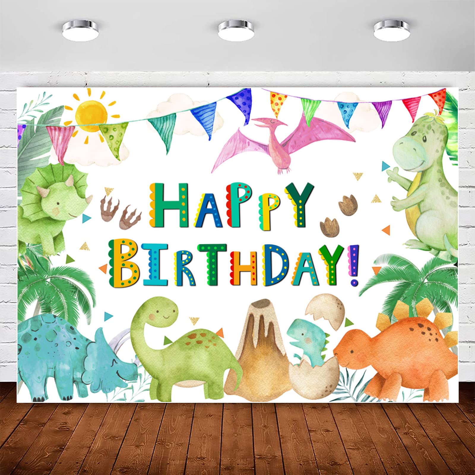 Dinosaur Happy Birthday Backdrop Banner Decorations for Boys Watercolor Jungle Safari Dinosaur World Park Photography Background Kids Dino Theme 1st