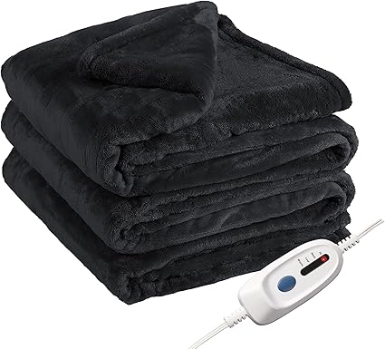 Electric Heated Blanket Full Size 72"x84", Cozy Large Oversized, 4 Heating Levels & 10 Hours Auto Off, Cozy for Bed, Sofa, & Office, Machine Washable, Black