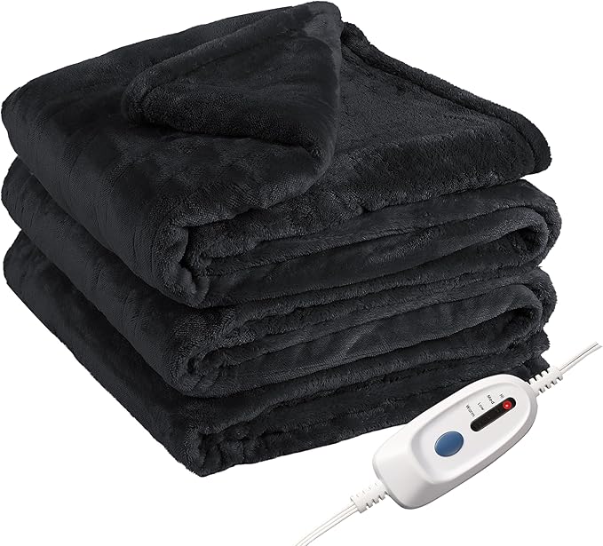 Electric Heated Blanket Full Size 72"x84", Cozy Large Oversized, 4 Heating Levels & 10 Hours Auto Off, Cozy for Bed, Sofa, & Office, Machine Washable, Black