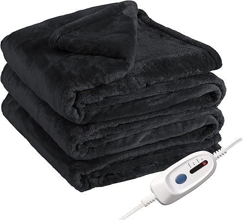 Electric Heated Blanket Full Size 72"x84", Cozy Large Oversized, 4 Heating Levels & 10 Hours Auto Off, Cozy for Bed, Sofa, & Office, Machine Washable, Black