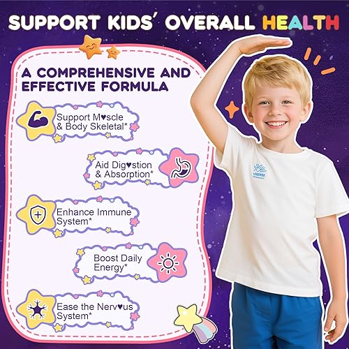 Miniatura 4 de Suplemento de gomitas de magnesio para niños mayores de 4 años suplemento masticable orgánico con citrato y magnesio, vitamina B6 D3 Zinc L-teanina,