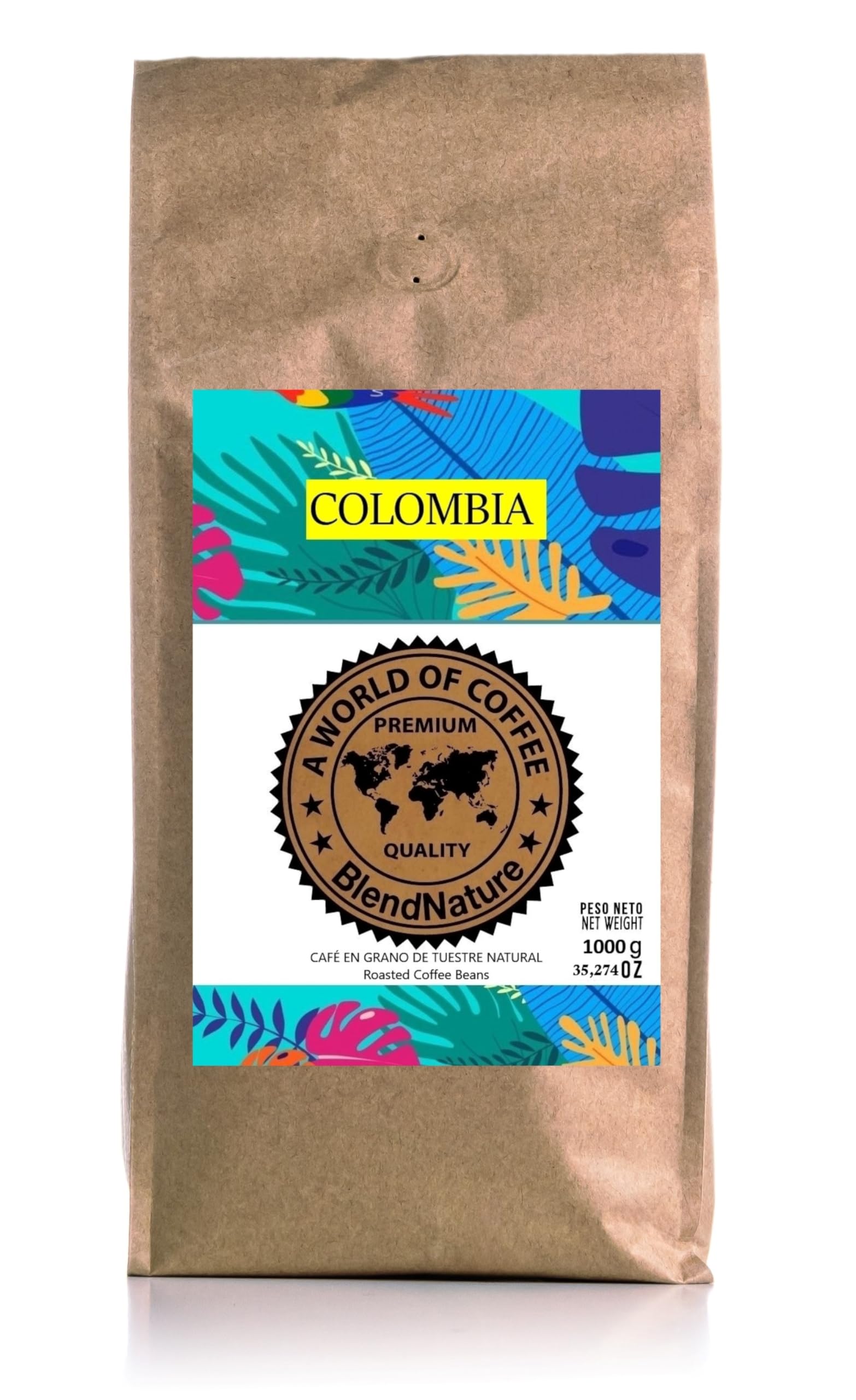 Café en Grano 1kg Natural Colombia 100% Arabica-Calificación 82 puntos por la Specialty Coffee Association (SCA) por su sabor aroma y excelencia-Origen exclusivo Colombia