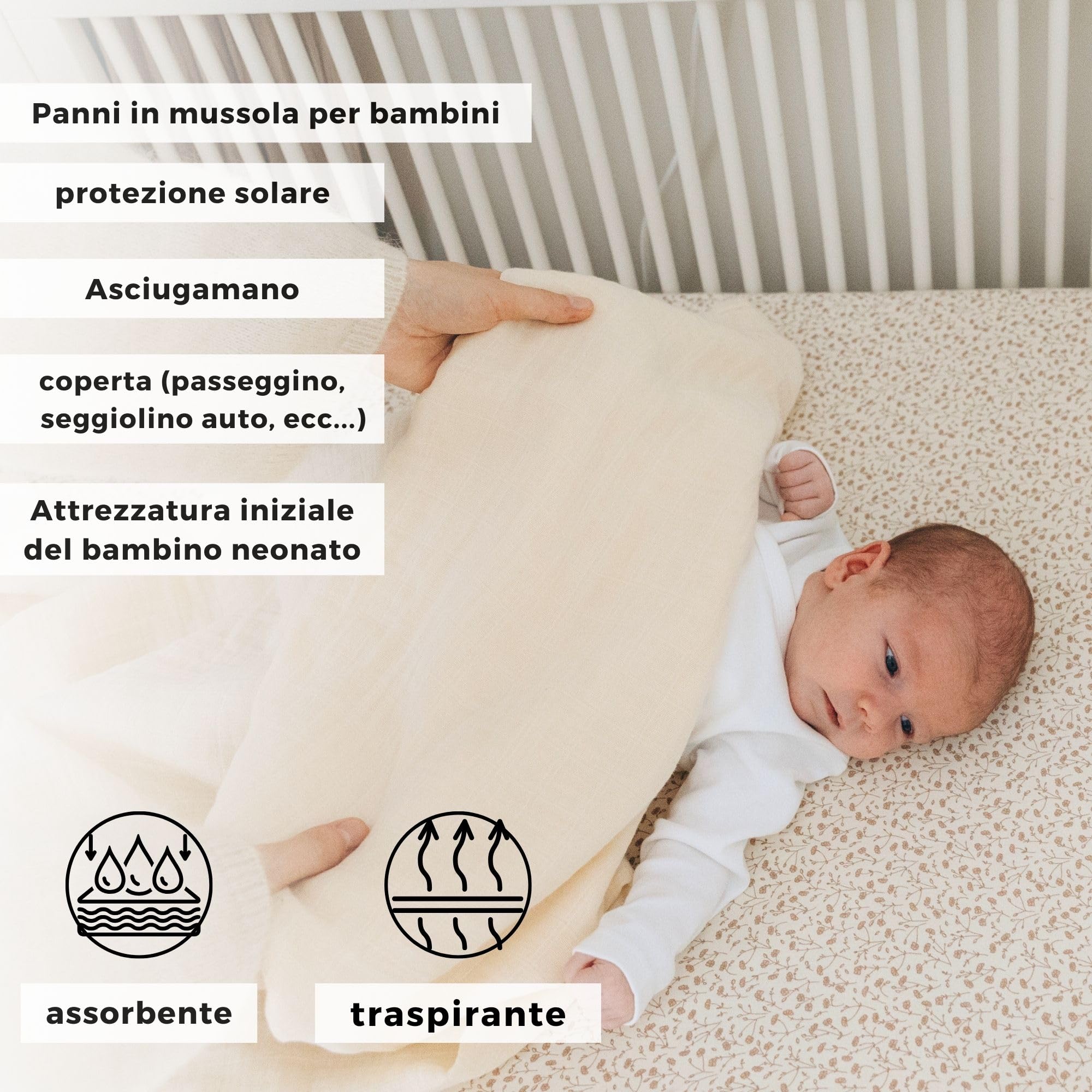 Oeko-TEX, morbida mussola di cotone biologico, 120 x 120 cm, XXL, 100 panni di garza per bambini, assorbenti e lavabili a 60 gradi, pannolini di stoffa, grandi panni per sputare (Ocean)