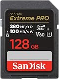 SanDisk 128GB Extreme PRO SDXC card, SD Card, V60 Memory card, 6K & 4K UHD, up to 280 MB/s, Shock, Temperature, Water and X-Ray Proof, RescuePro Deluxe data recovery software, UHS-II, Class 10, U3 - 1