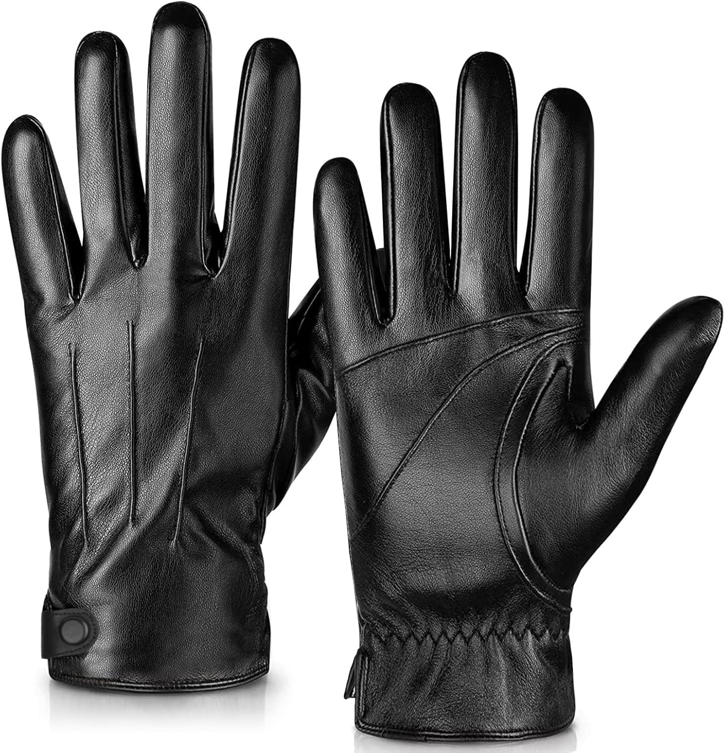 Somikia Genuine Sheepskin Leather Gloves for Men, Winter Leather Gloves ...