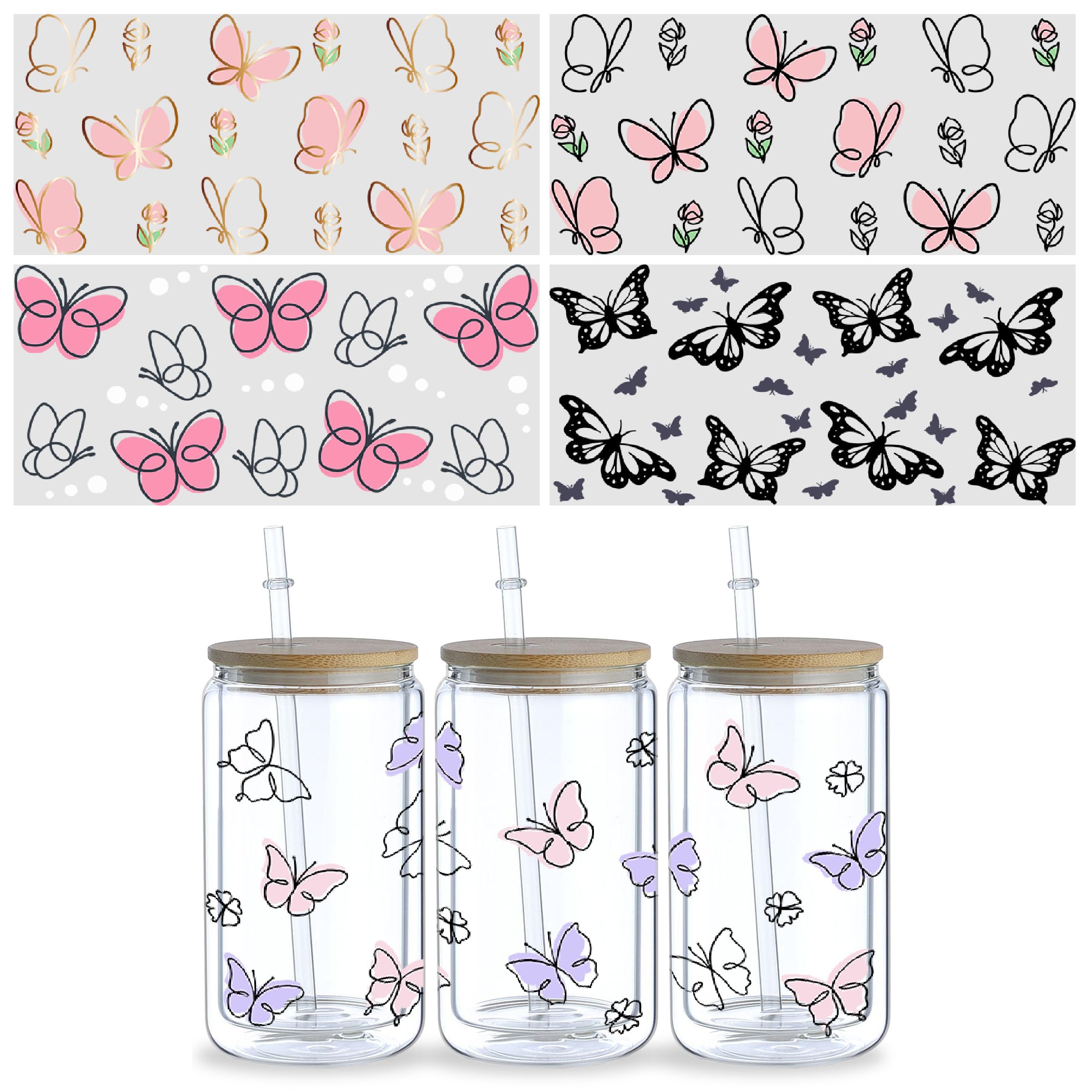 5 Sheets Waterproof UV DTF Rub on Transfer Paper Stickes for Crafting16 oz Glass Cups Travel Mug Wood Crafts (C3)