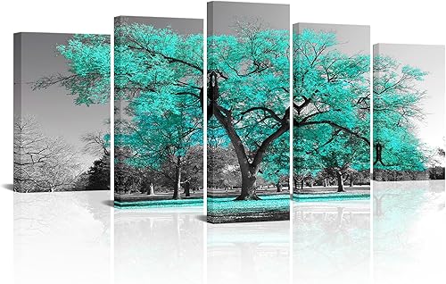 Visual Art Decor Arte de pared de árbol turquesa, decoración turquesa para sala de estar, pintura de árbol, decoración de pared verde azulado,