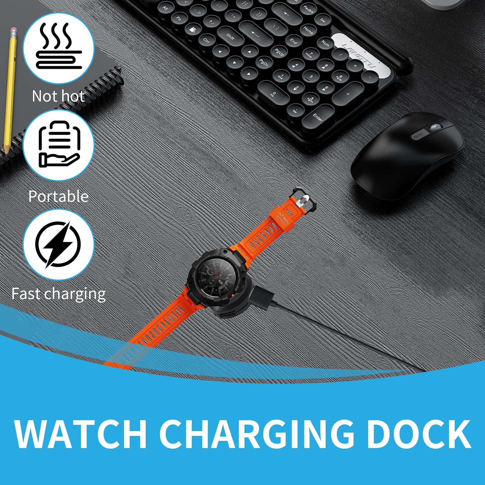Caricatore USB C per Garmin Fenix 8/7/7S/7X/6/5 Forerunner 970/965/945 Venu 3/Sq Quatix 7 Epix Pro Gen 2, Nero