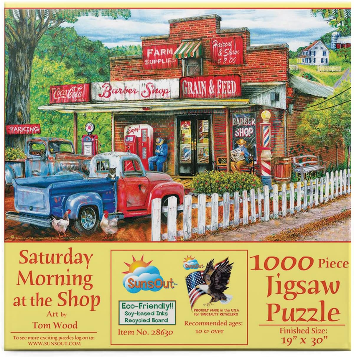 SUNSOUT INC - Saturday Morning at the Shop - 1000 pc Jigsaw Puzzle by Artist: Tom Wood - Finished Size 19" x 30" - MPN# 28630
