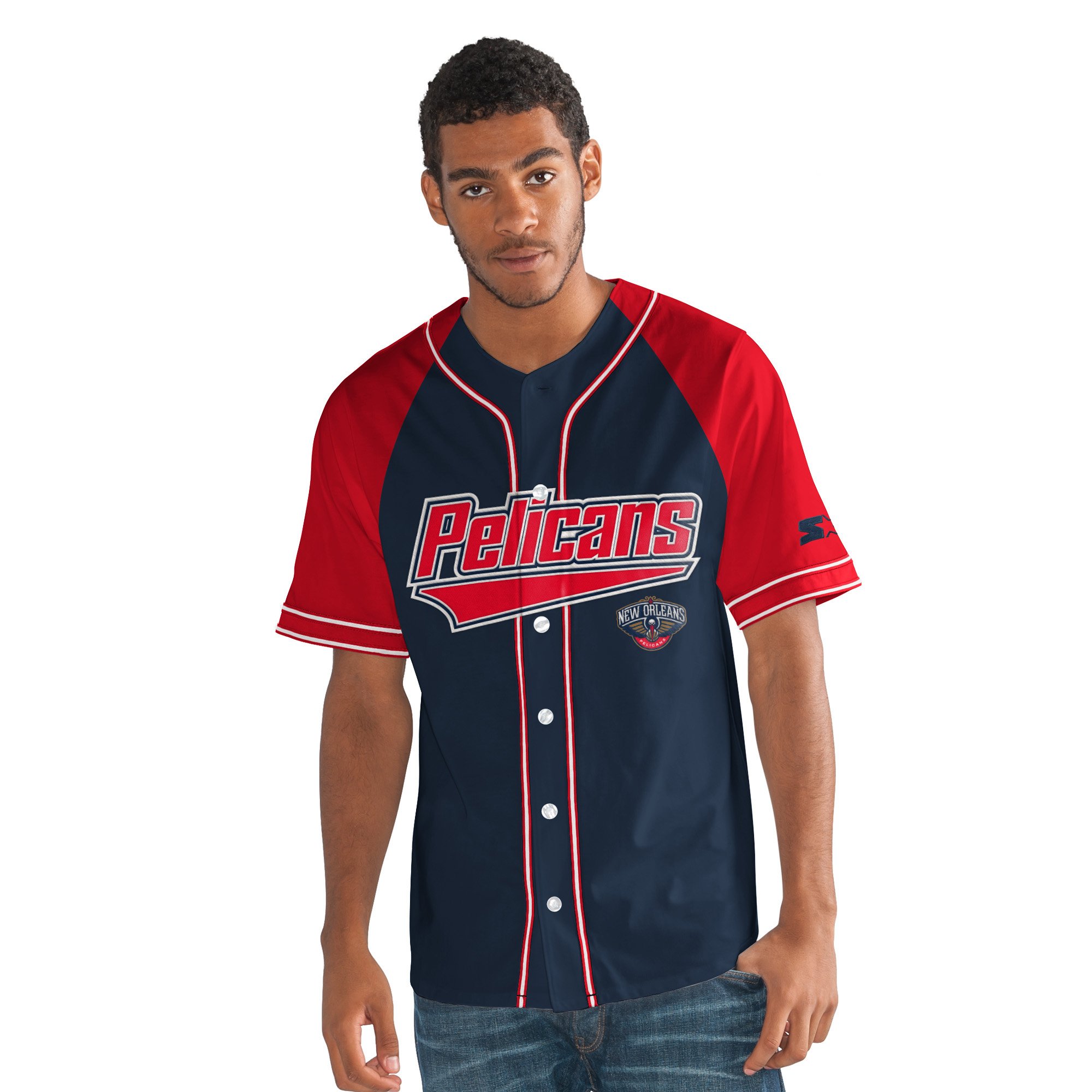 STARTER Adult Men NBA The Player Baseball Jersey New Orleans Pelicans, 5X, Navy