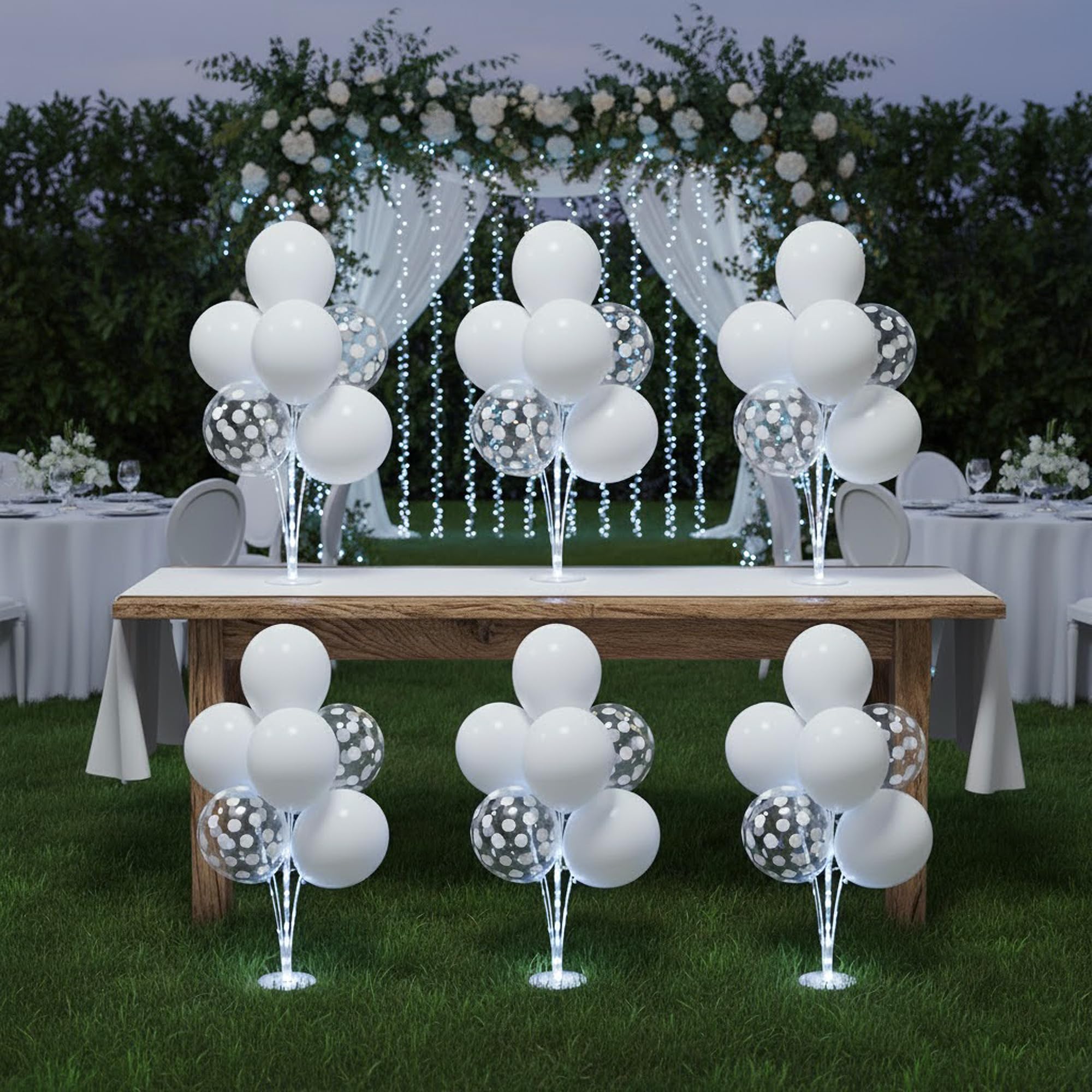 6 Stück leuchtende Ballon-Mittelstücke für Tischplatte, einfaches Set mit Pumpe für Hochzeitsdekorationen, weiße Luftballons, Latex-Ballon-Set für Hochzeit, Braut, Geburtstag, Party-Dekorationen