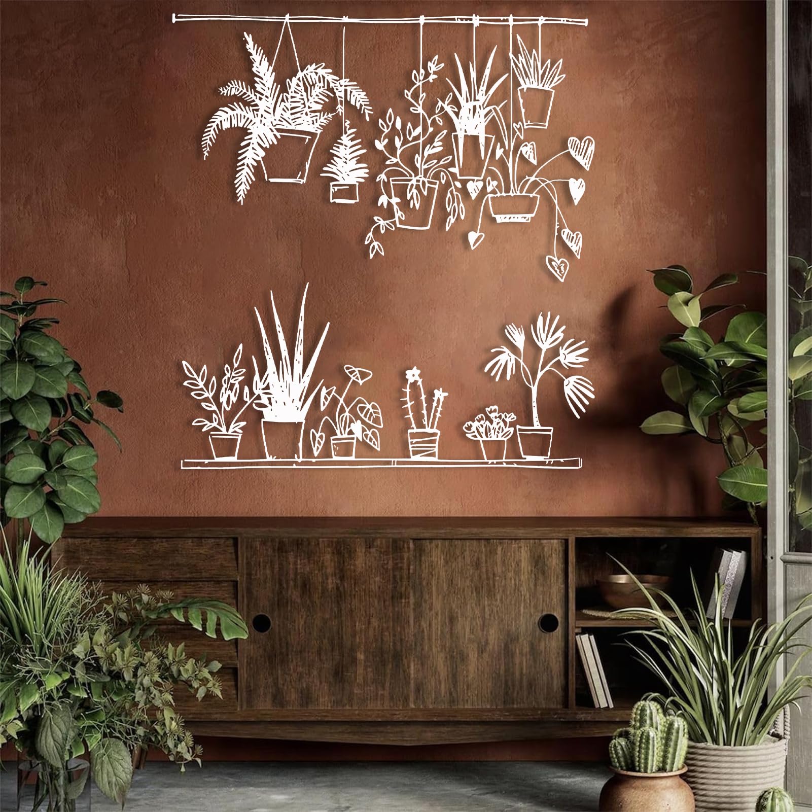 Décoration murale minimaliste métal blanche pour habiller un mur vide avec fleurs