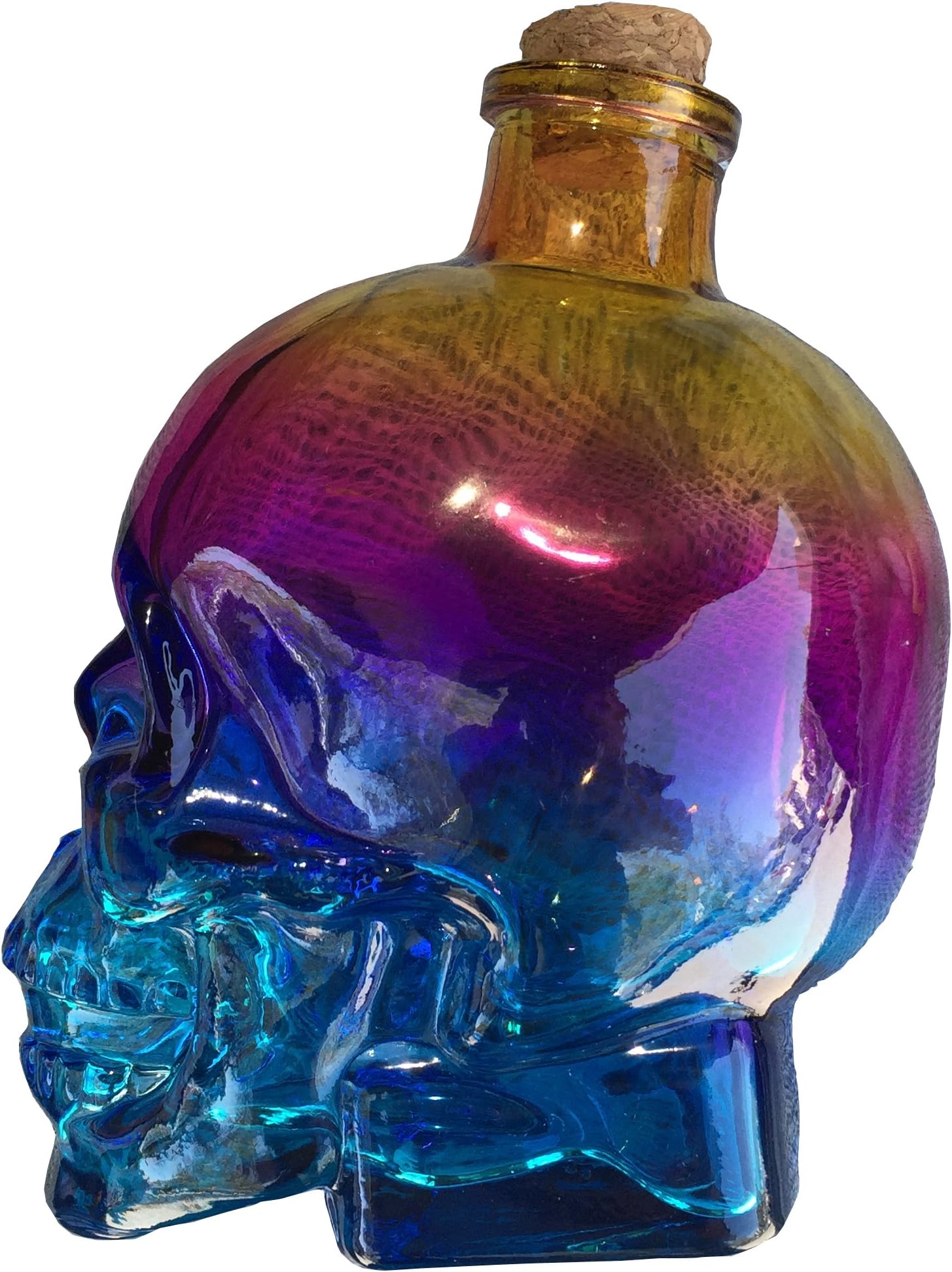 set of 4 Glass Skull Head Decanter Container Flask Jar 14oz Tequila Vodka Perfume (Rainbow)