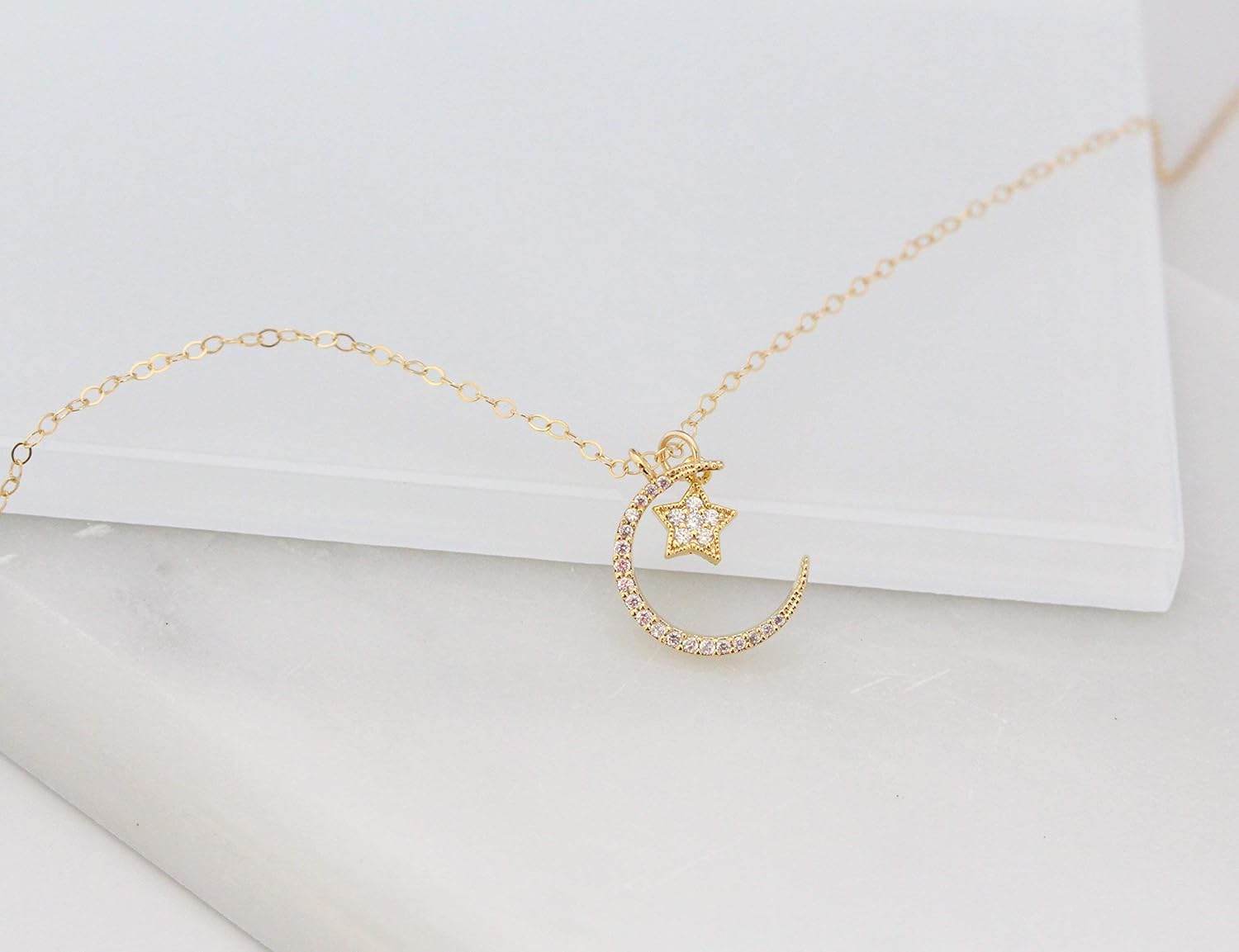 CZ Tiny Star and Crescent Moon Necklace, Gold or Silver Dainty Necklace, Perfect for a gift - Image 4