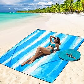 WIWIGO Beach Blanket Waterproof Sandproof Beach Mat 79 X 83/10\'x9\'for 2-8 Adults Quick Drying Outdoor Picnic Mat Beach Accessories for Travel, Camping, Hiking
