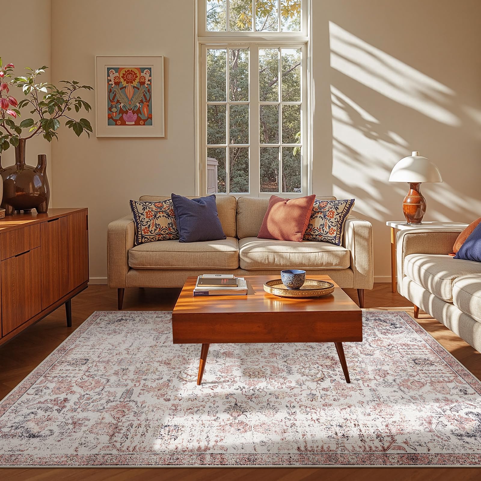 jinchan Kalen Area Rug 6x9 Washable Living Room Rug Vintage Indoor Large Floor Cover Retro Accent Mat Distressed Floral Country Boho Non Slip Thin