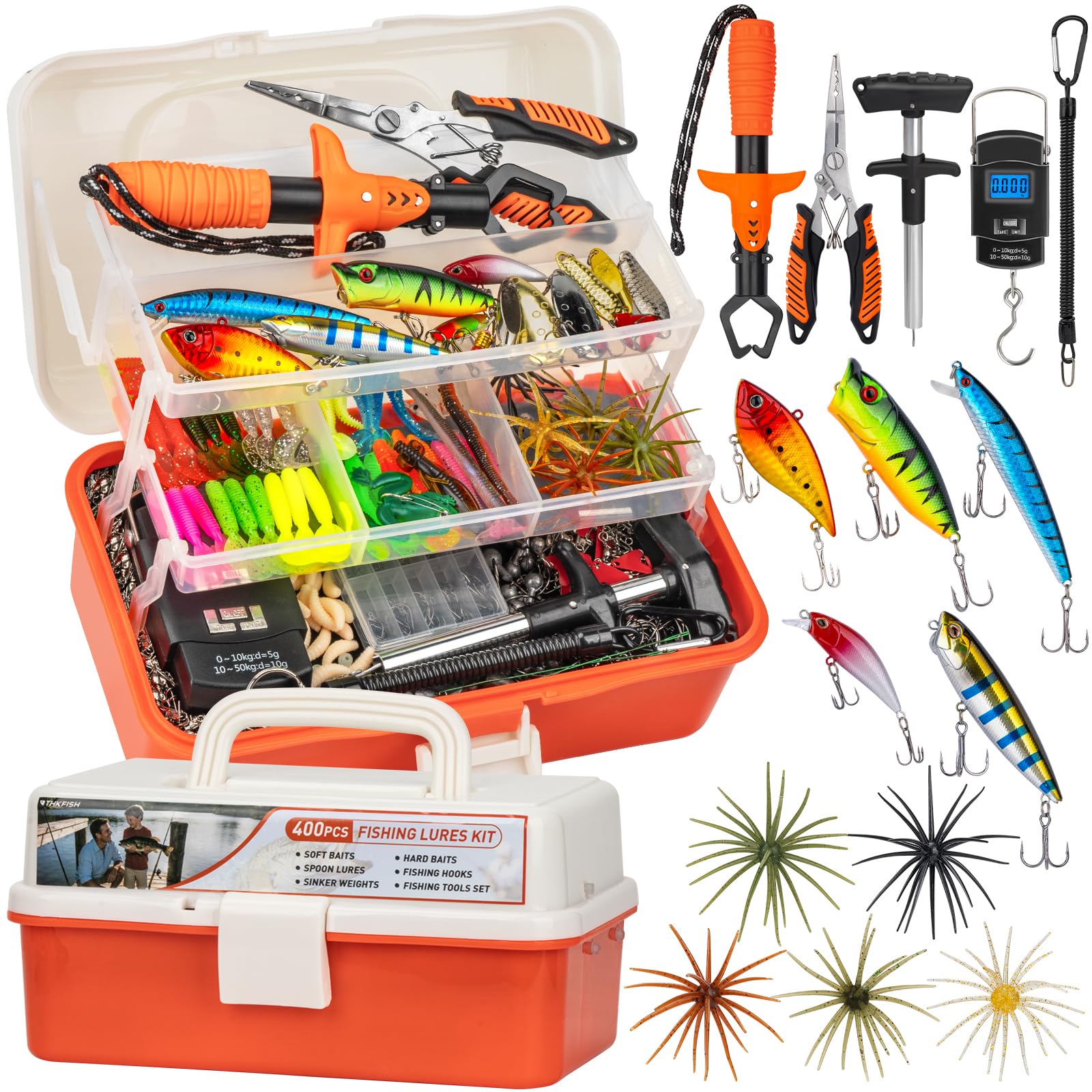 THKFISH Angelköder-Set, 400 Stück, orangefarbene Schachtel