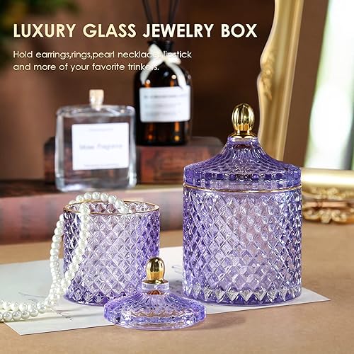 Miniatura 2 de ALAMHI Paquete de 2 tarros de boticario Qtip con tapas, accesorios de baño morados, decoración estética de habitación, juegos de decoración de baño,