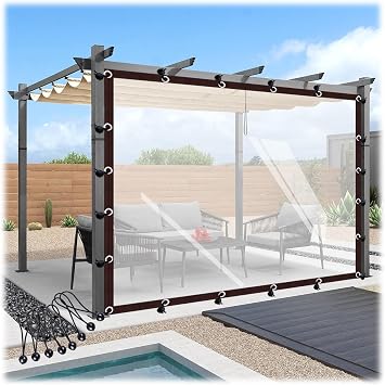 Clear Tarpaulin with Eyelets Outdoor Vinyl Curtain Transparent Side Panels for Balcony, Patio, Weatherproof VXHCS10 x 12