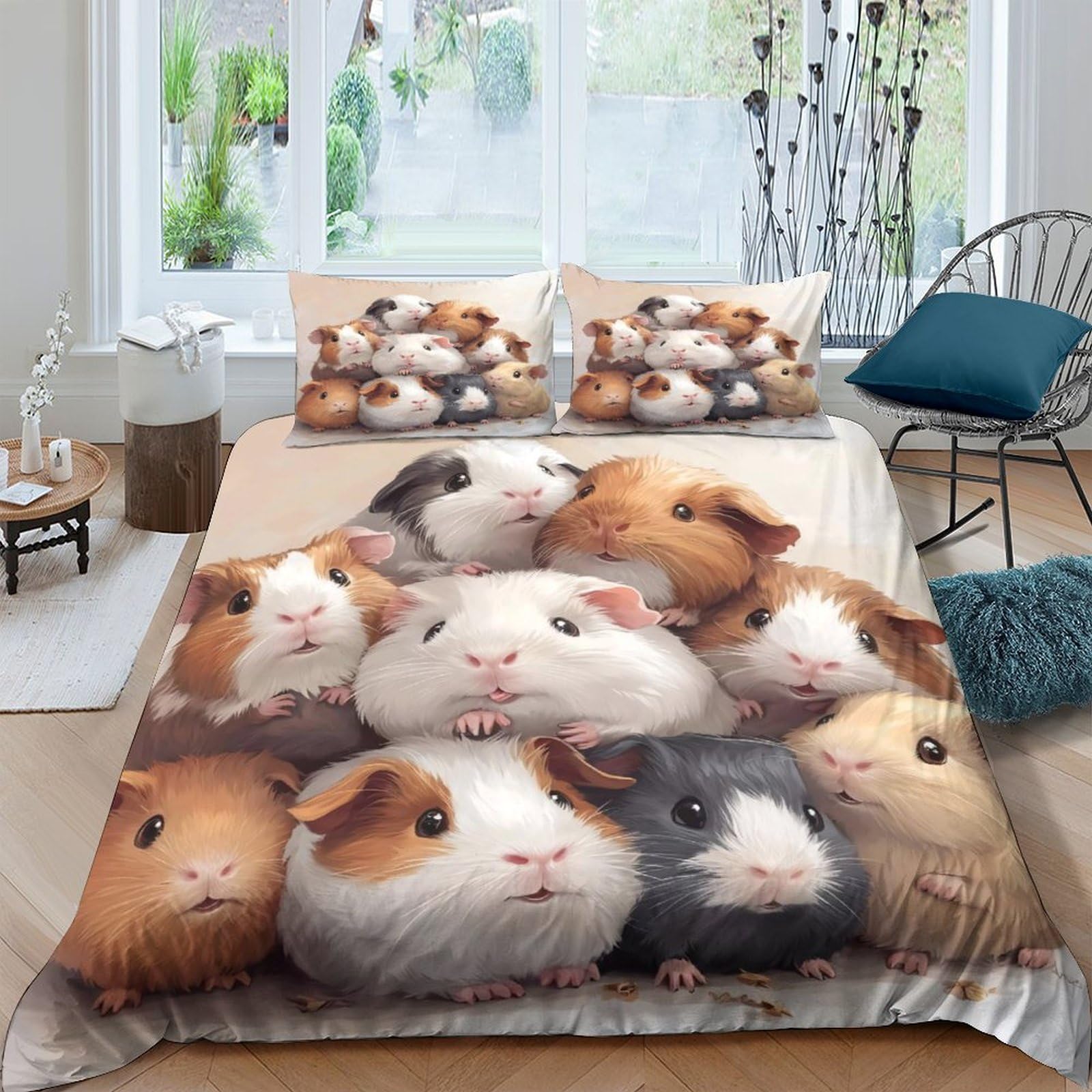 UNRXJZLVM Guinea Pig Print Microfiber Duvet Set Teen Bedding Gift