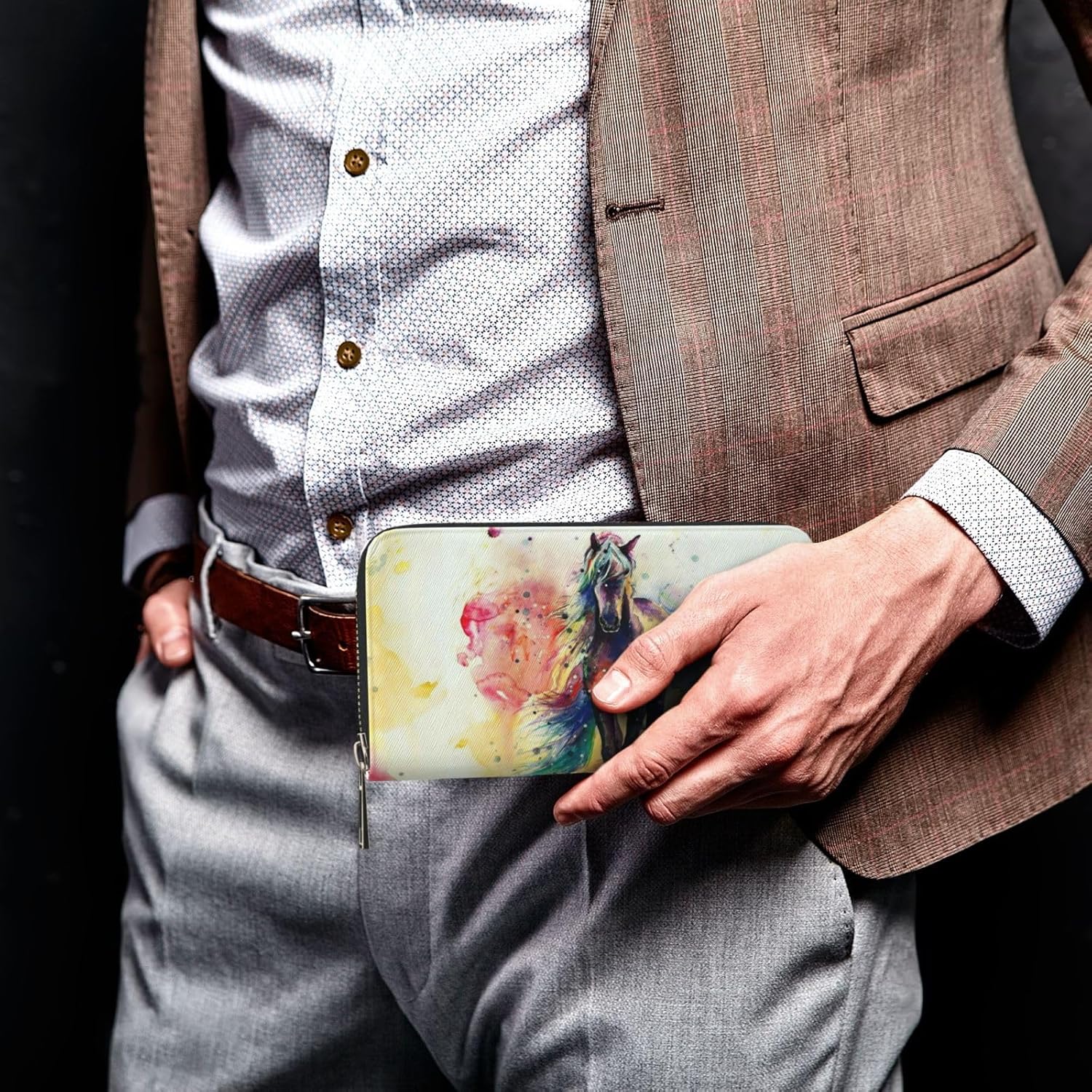Watercolor Horse Wallet for Men Women Elegant Long Clutch Zip Around Travel Leather Coin Purse Large Capacity Credit Card Holder Handbag - Image 6