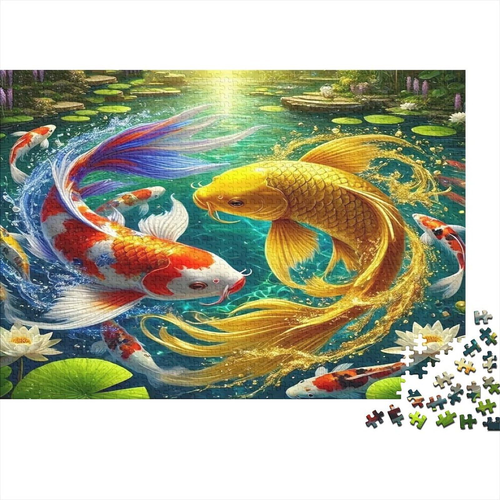 1000 Pieces Koi Puzzle for Adults Thick Paper Brain Training Fish Jigsaw Home Decor Gift 70x50cm/1000pcs