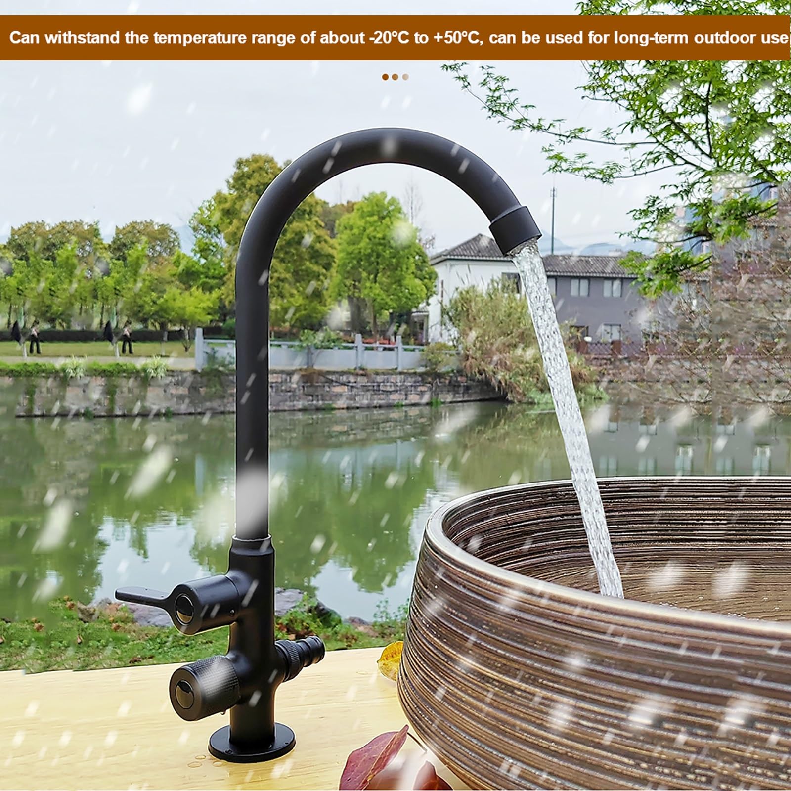 Rubinetto fontana da giardino esterno in ottone antigelo Yard/Hydrant, rubinetto per lavello da cucina commerciale, rubinetto freddo da montare sul ponte con 2 interruttori valvola separati(Negro)