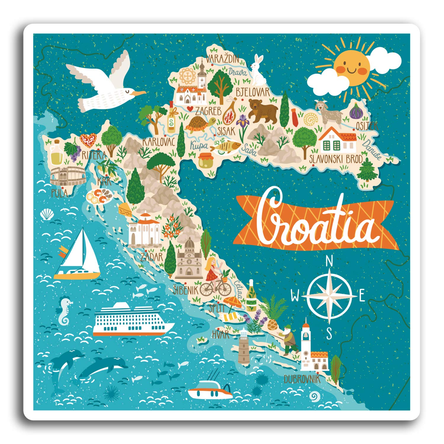 Destinationvinyl Multi 2 X 10Cm Croatia Map Travel Vinyl Stickers - Sticker Laptop Luggage #19335 (10Cm Wide)