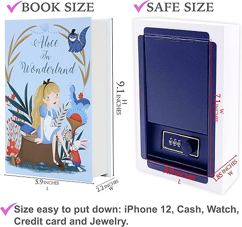 Miniatura 9 de Alice Real Pages - Caja fuerte para libros de desviación con cerradura de llave, caja de metal grande, libro hueco con compartimento secreto oculto