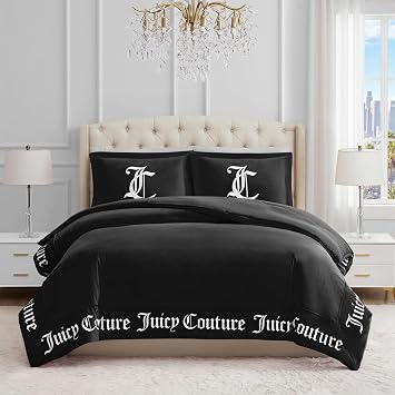 Juicy Couture - Comforter Set - Gothic Design Bedding - Full/Queen - 3 Piece Set Includes 1 90" x 92" Comforter and 2 20" x 26" Shams - Wrinkle Resistant - Premium Bedroom Decor - Black
