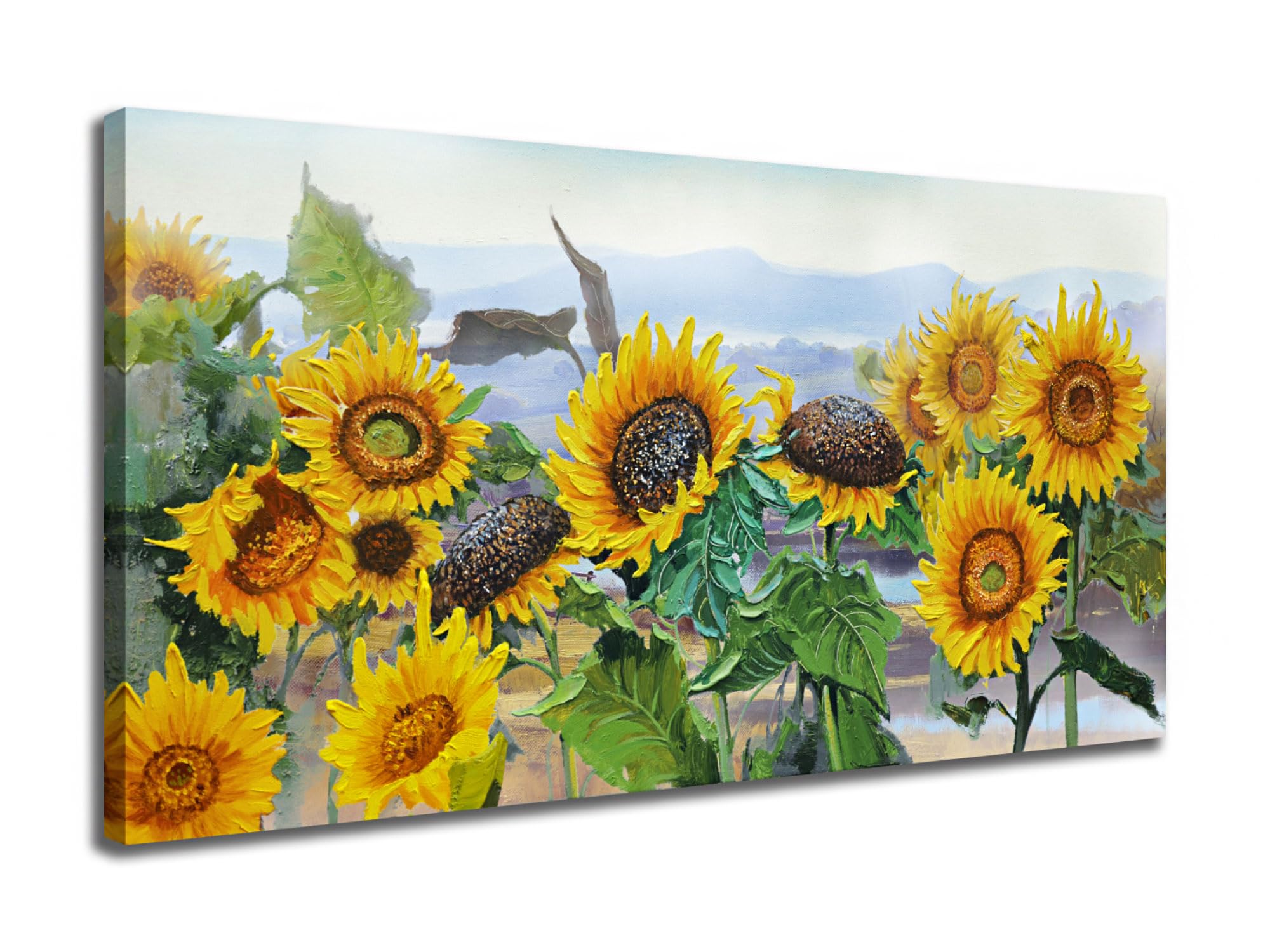 Ardemy Sunflower Wall Art Canvas Flowers Yellow Picture Rustic Floral Field Landscape Painting, Countryside Large Framed Artwork for Living Room Bedroom Bathroom Dinnng Room Office Home Decor 40"x20"