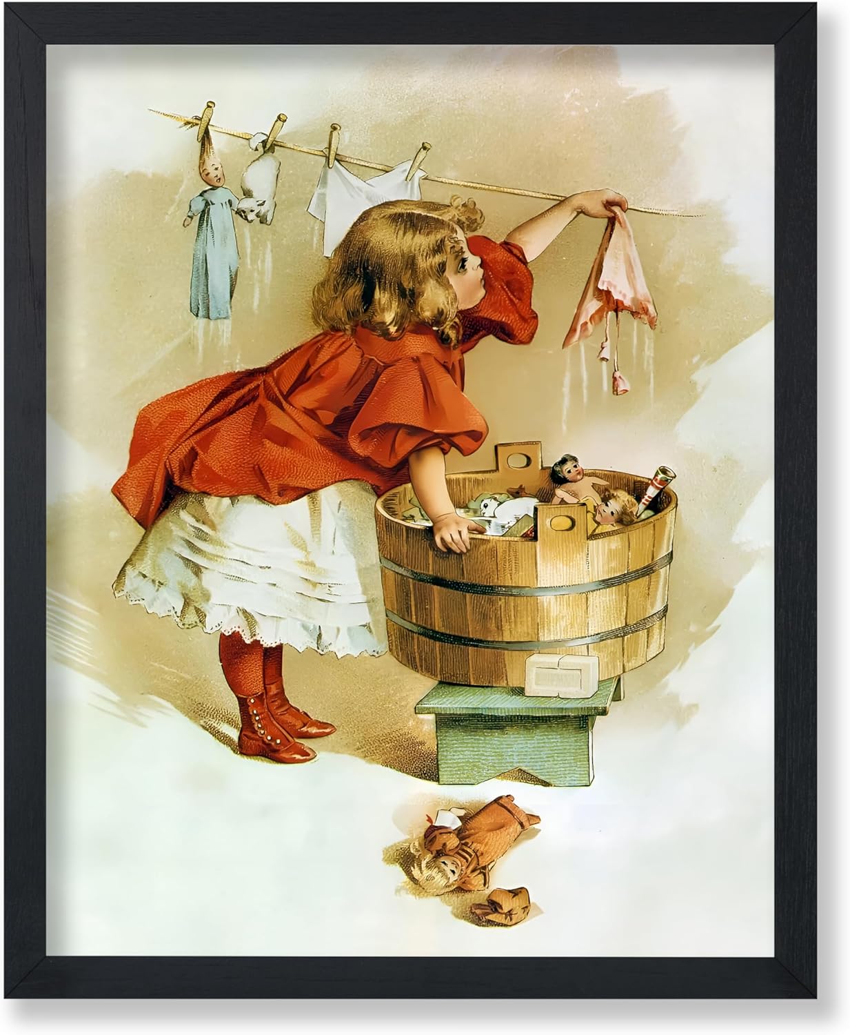 Poster Master Vintage A Busy Day Poster - Retro Child Washing Toys Print - Laundry Art - Gift for Boys, Girls & Parents - Wall Decor for Bedroom, Kid's Room or Laundry Room - 16x20 UNFRAMED Wall Art