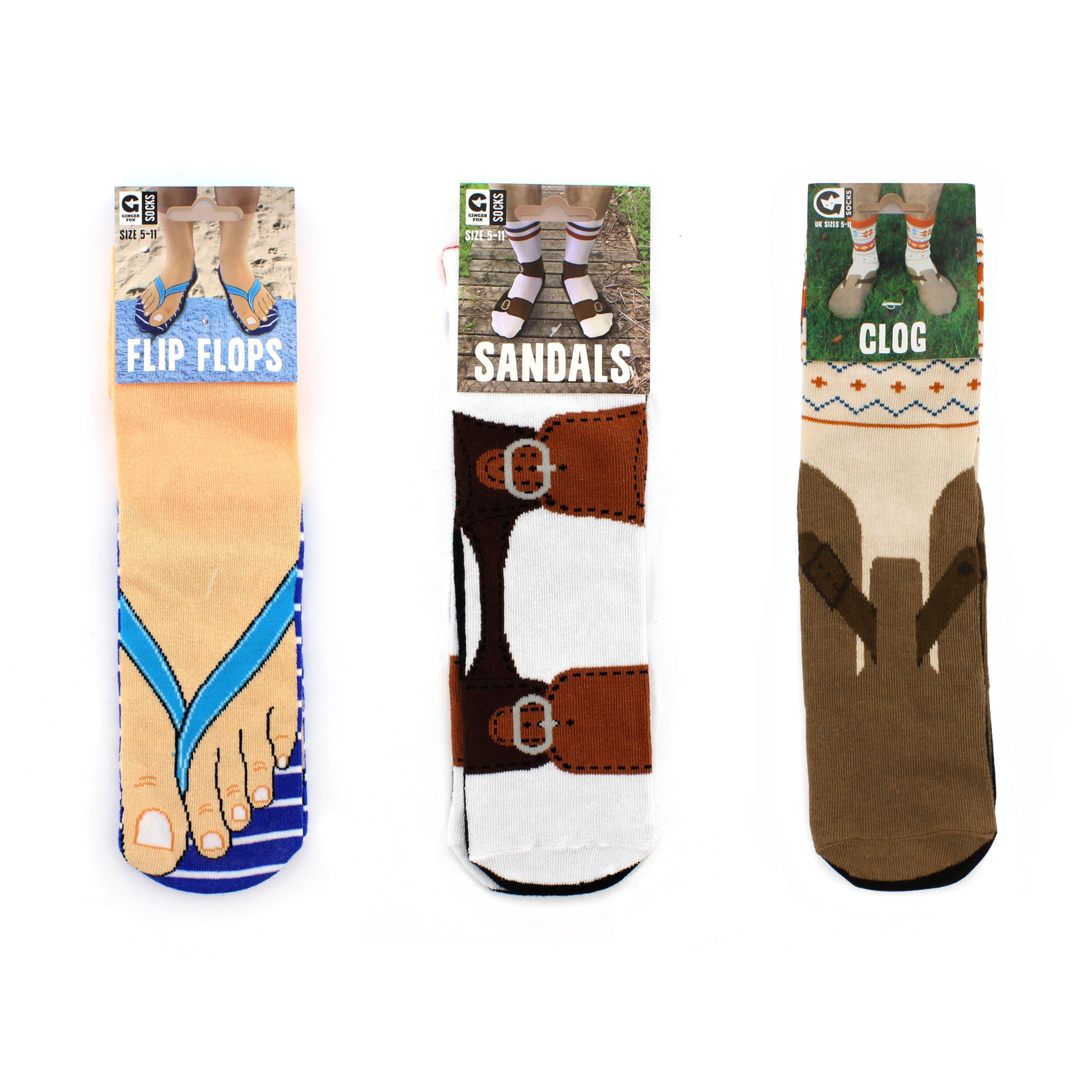 Ginger Fox Men's Multicolour Novelty Socks Bundle Of 3 Pairs | Includes Flip Flops, Sandals, And Clog Designs In One Collection | Great Gift Idea For Silly Sock Lovers | Shoe Size 5-11